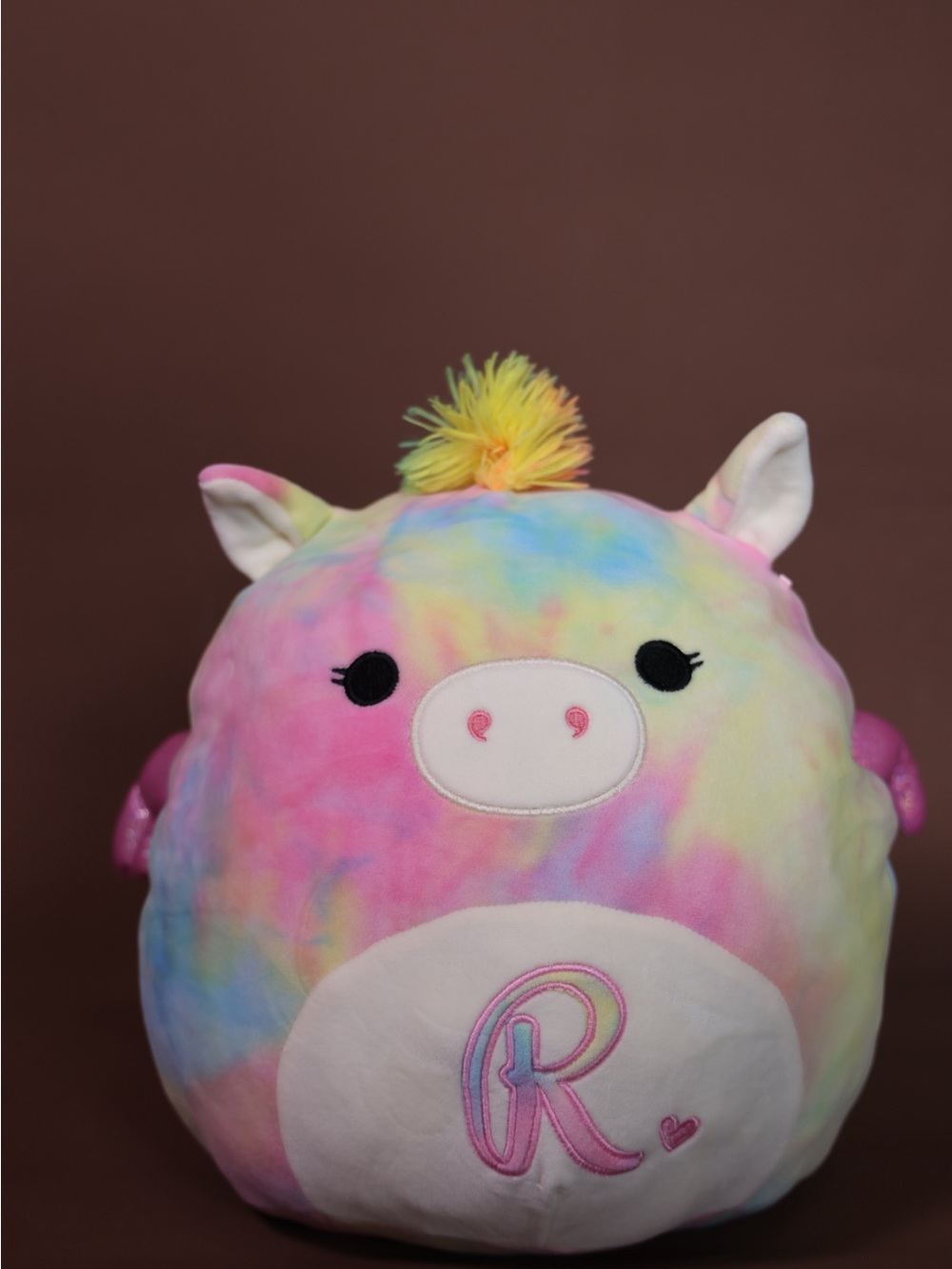 ‘R’ rainbow Squishmallow 12”
